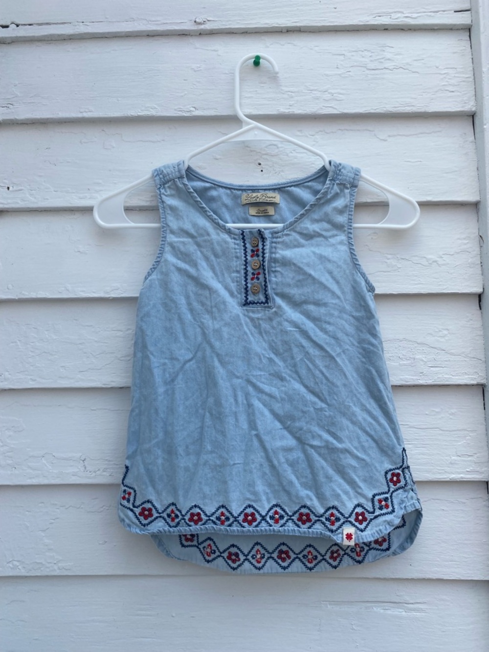 Lucky Brand Light Blue Denim Style Embroidered Sleeveless Shirt